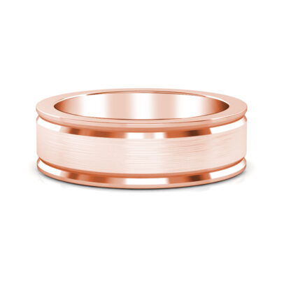 Front view of rose gold brushed step edge band for men