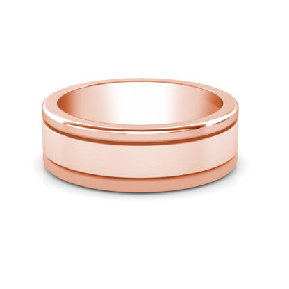 Front view of rose gold brushed double groove band for men