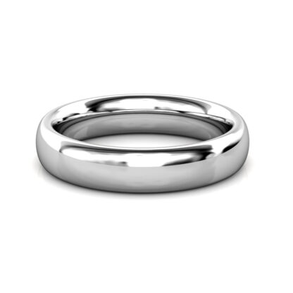 Front view of white gold or platinum classic polished dome band for men