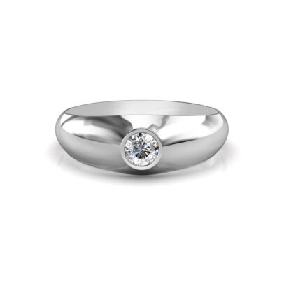 Front view of white gold or platinum domed bezel diamond ring for men