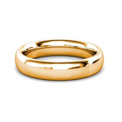 Front view of yellow gold classic polished dome band for men