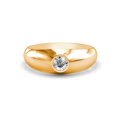 Front view of yellow gold domed bezel diamond ring for men