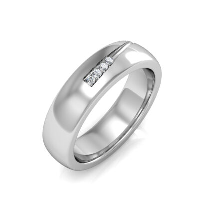 Perspective view of white gold slanted channel diamond domed band for men
