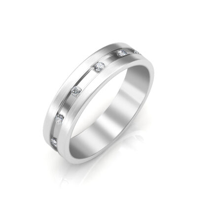 Perspective view of white gold or platinum star-set diamond band for men