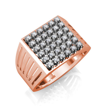 Perspective view of rose gold square diamond cluster slotted ring for men