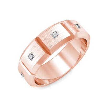Perspective view of rose gold princess diamond station band for men