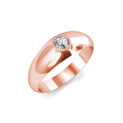 Perspective view of rose gold domed bezel diamond ring for men