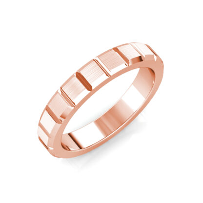 Perspective view of rose gold brushed block segment band