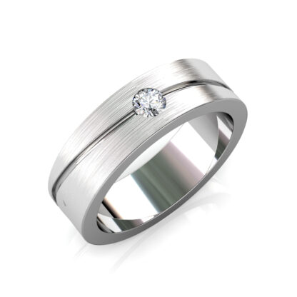 Perspective view of white gold or platinum wave line diamond brushed band for men