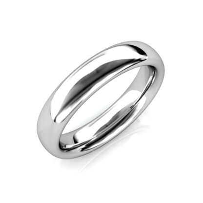 Perspective view of white gold or platinum classic polished dome band for men