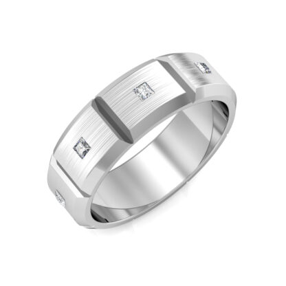 Perspective view of white gold or platinum princess diamond station band for men