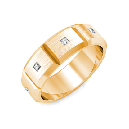 Perspective view of yellow gold princess diamond station band for men