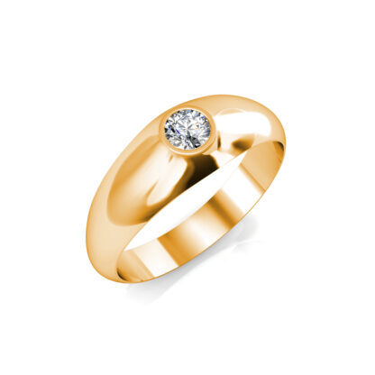 Perspective view of yellow gold domed bezel diamond ring for men