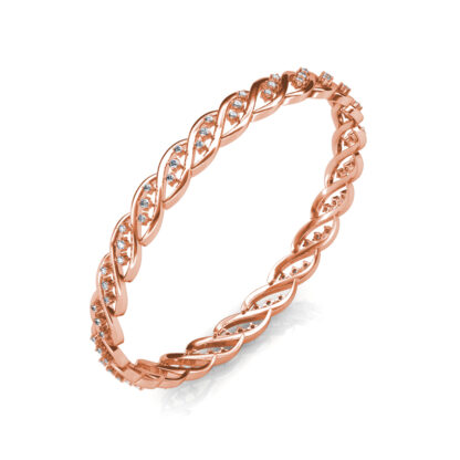 Second angled view of rose gold twisted braid diamond bangle