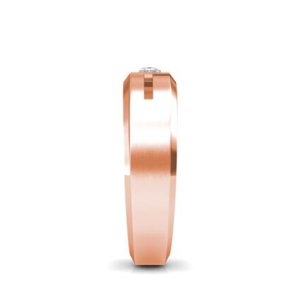 Side view of rose gold princess diamond cutout beveled band for men showing the band depth