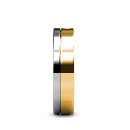Side view of white and yellow gold two-tone princess diamond band for men showing the band depth