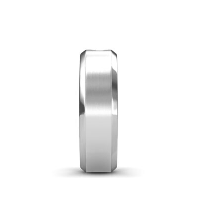 Side view of white gold beveled edge diamond solitaire band for men showing the band depth