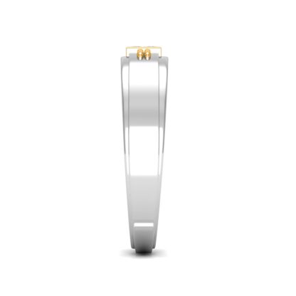 Side view of white and yellow gold two-tone six diamond rectangle ring for men showing the band depth