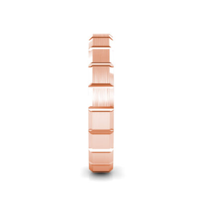 Side view of rose gold brushed block segment band showing the band depth
