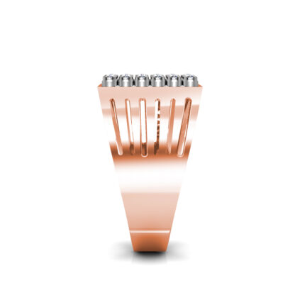 Side view of rose gold square diamond cluster slotted ring for men showing the band depth