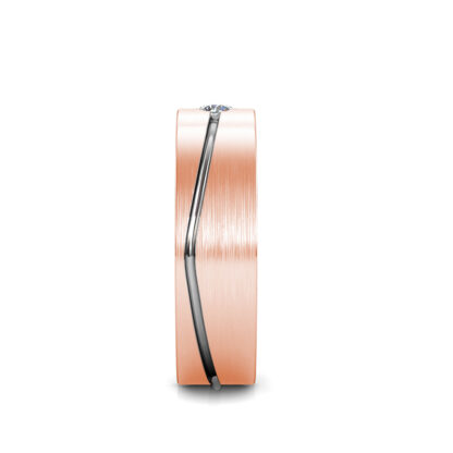 Side view of rose gold wave line diamond brushed band for men showing the band depth