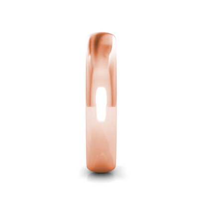 Side view of rose gold classic polished dome band for men showing the band depth