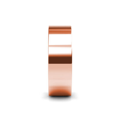 Side view of rose gold vertical three diamond flat band for men showing the band depth