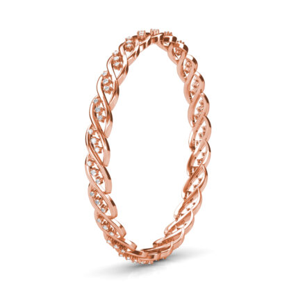Side view of rose gold twisted braid diamond bangle showing the band depth