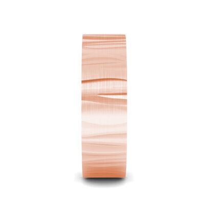 Side view of rose gold bark texture band for men showing the band depth