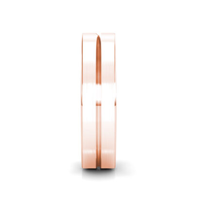 Side view of rose gold brushed center groove band for men showing the band depth