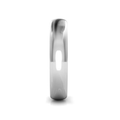 Side view of white gold or platinum classic polished dome band for men showing the band depth