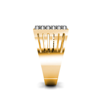 Side view of yellow gold square diamond cluster slotted ring for men showing the band depth
