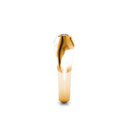 Side view of yellow gold domed bezel diamond ring for men showing the band depth